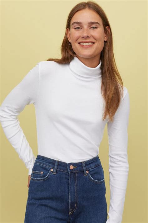 White Jersey turtleneck top 